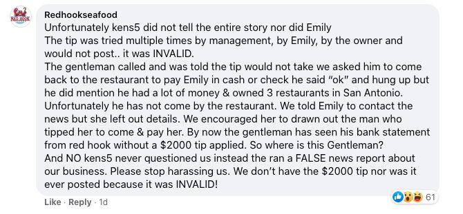 The Restaurant's Response