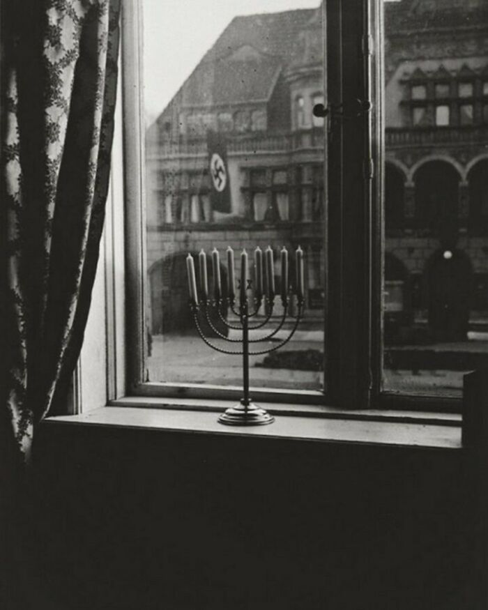 Hanukkah Menorah Defying The Nazi Flag, 1931